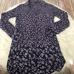 Topshop Navy and White Floral Long Sleeve Dress
